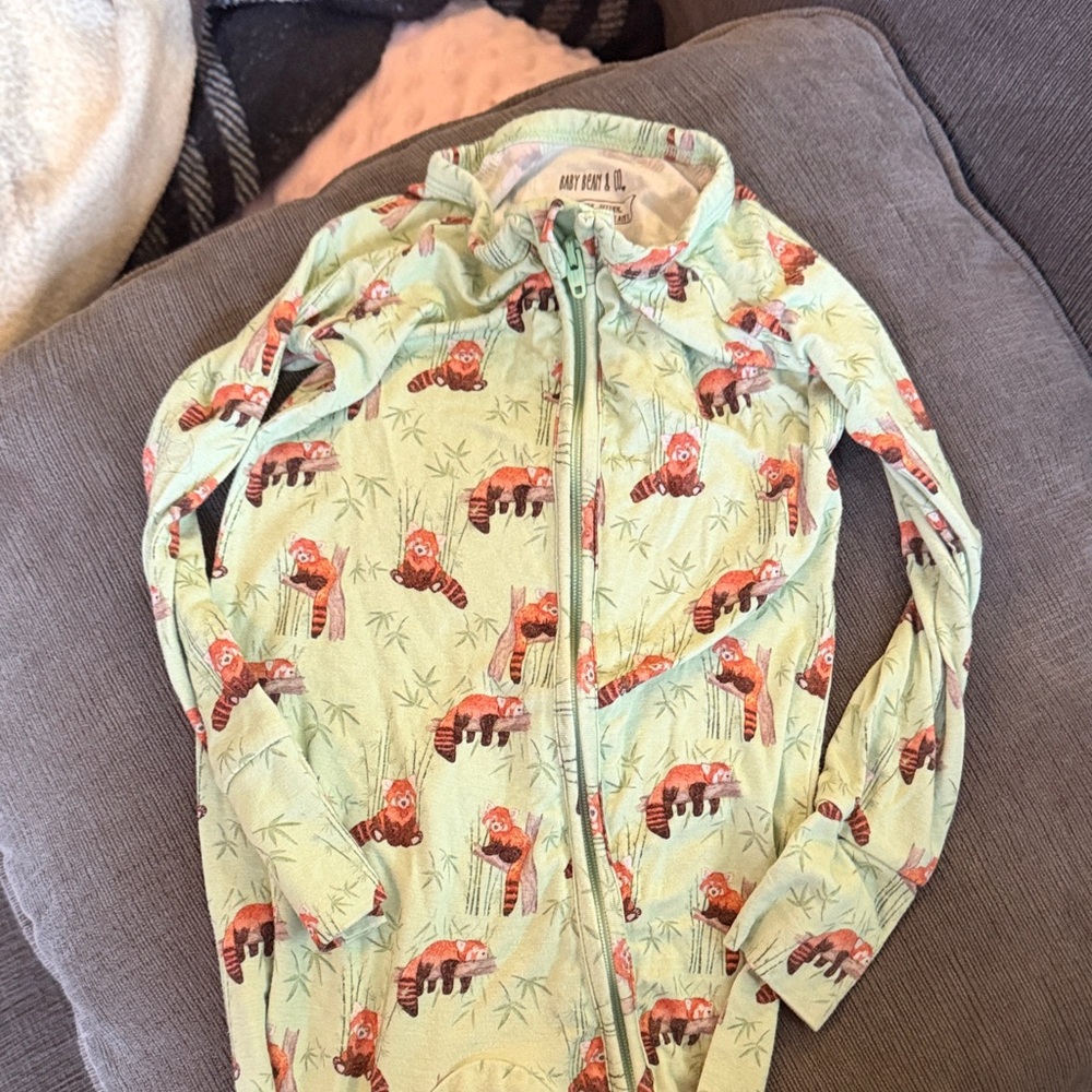 Baby Boden Mint Green Red Panda One-Piece Footie